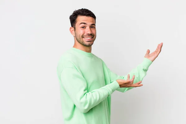 Young Handsome Hicpanic Man Smiling Proudly Confidently Feeling Happy Satisfied — Stok fotoğraf