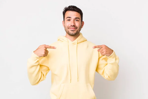 Young Handsome Hicpanic Man Looking Proud Positive Casual Pointing Chest — Fotografia de Stock