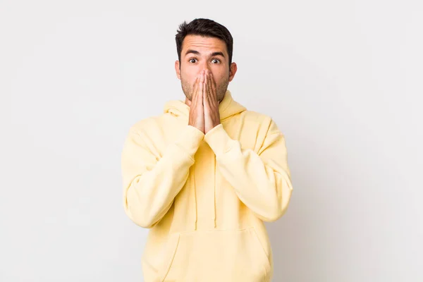 Young Handsome Hicpanic Man Feeling Worried Upset Scared Covering Mouth — Stock fotografie