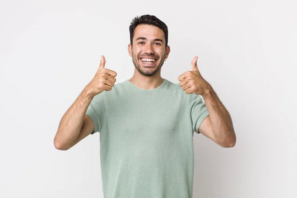 Young Handsome Hicpanic Man Smiling Broadly Looking Happy Positive Confident — Fotografia de Stock
