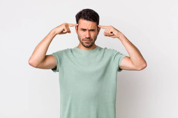 Young Handsome Hicpanic Man Serious Concentrated Look Brainstorming Thinking Challenging — Stockfoto