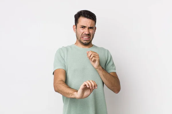 Young Handsome Hicpanic Man Feeling Disgusted Nauseous Backing Away Something — Fotografia de Stock