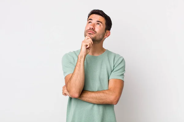 Young Handsome Hicpanic Man Thinking Feeling Doubtful Confused Different Options — Stock Photo, Image