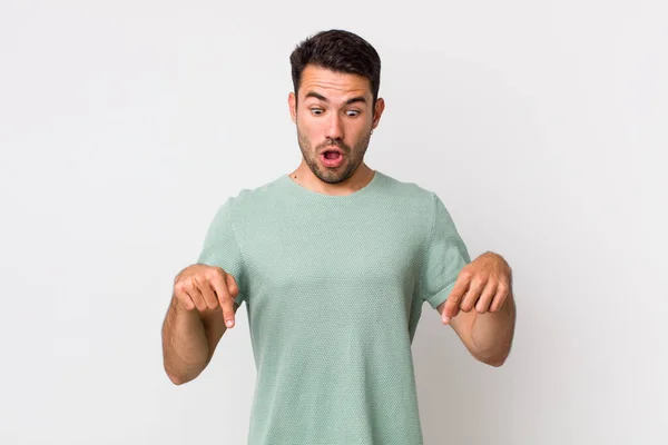 Young Handsome Hicpanic Man Feeling Shocked Open Mouthed Amazed Looking — Stockfoto