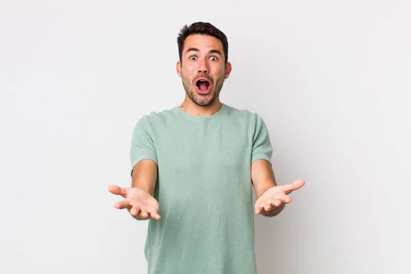 Young Handsome Hicpanic Man Feeling Extremely Shocked Surprised Anxious Panicking — Stockfoto