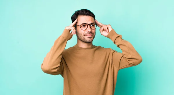 Young Handsome Hicpanic Man Feeling Confused Doubting Concentrating Idea Thinking — Stock Photo, Image