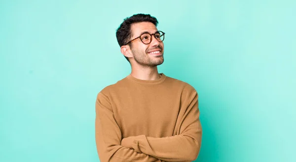 Young Handsome Hicpanic Man Feeling Happy Proud Hopeful Wondering Thinking — Stock fotografie