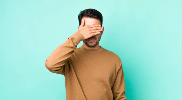 Young Handsome Hicpanic Man Covering Eyes One Hand Feeling Scared — Stockfoto