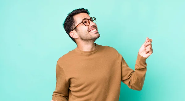 Young Handsome Hicpanic Man Smiling Feeling Carefree Relaxed Happy Dancing — Stockfoto