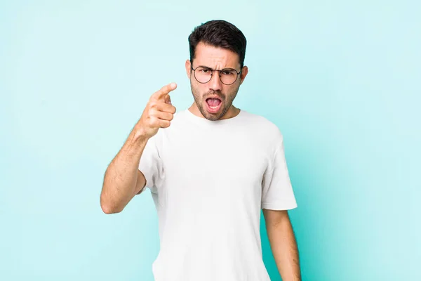 Young Handsome Hicpanic Man Pointing Camera Angry Aggressive Expression Looking — Stockfoto