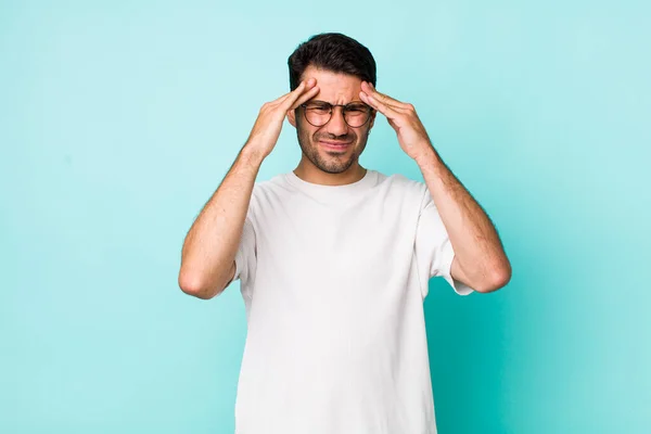 Young Handsome Hicpanic Man Looking Stressed Frustrated Working Pressure Headache — Stok fotoğraf