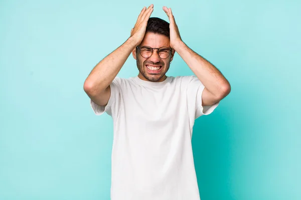 Young Handsome Hicpanic Man Feeling Stressed Anxious Depressed Frustrated Headache — Stockfoto