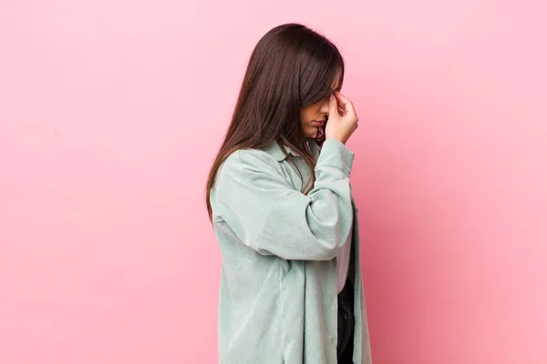 Jonge Mooie Vrouw Voelt Zich Gestrest Ongelukkig Gefrustreerd Raakt Het — Stockfoto