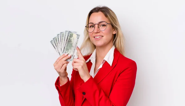 Young Adult Pretty Woman Business Banknotes Concept — Foto de Stock