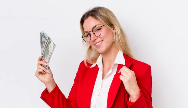 Young Adult Pretty Woman Business Banknotes Concept — Stock Photo, Image