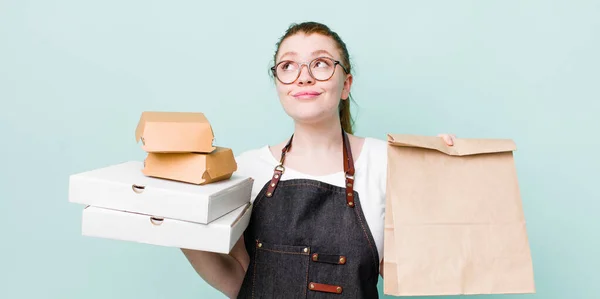 Young Adult Pretty Woman Take Away Delivery Food Concept —  Fotos de Stock