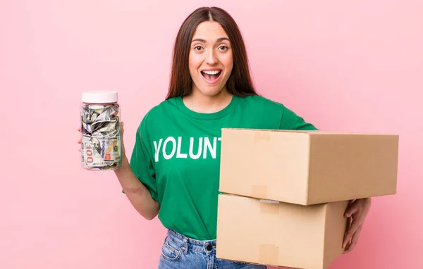 Young Adult Pretty Woman Volunteer Donation Concept — Stockfoto