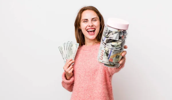 Young Pretty Woman Banknotes Savings Concept —  Fotos de Stock
