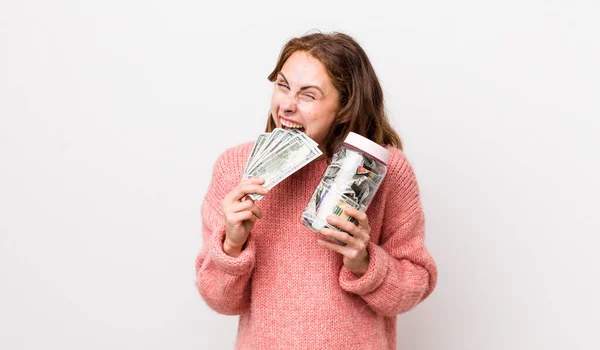 Young Pretty Woman Banknotes Savings Concept —  Fotos de Stock