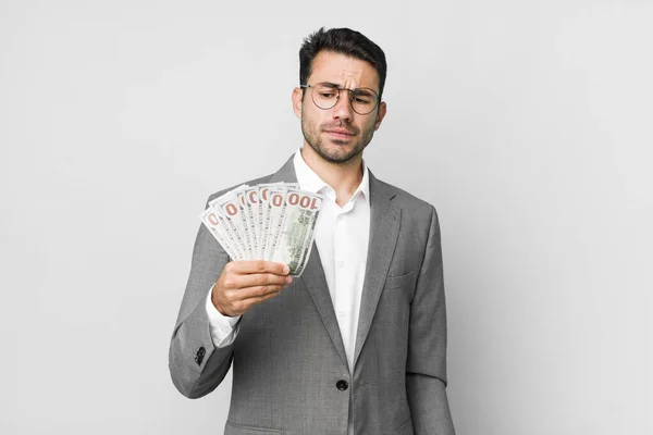 Young Adult Handsome Hispanic Man Business Banknotes Concept — Stock Photo, Image