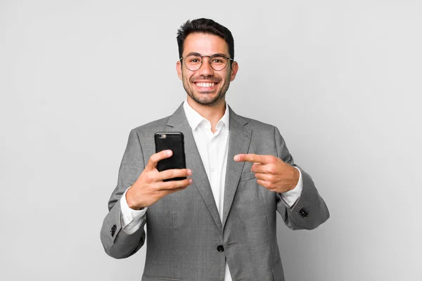 Young Adult Handsome Hispanic Man Business Concept Mobile Phone — Fotografia de Stock