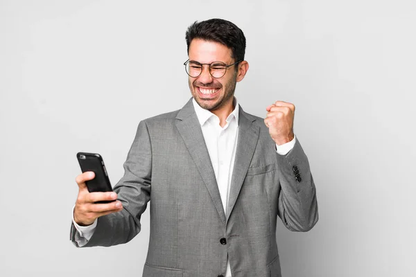 Young Adult Handsome Hispanic Man Business Concept Mobile Phone — Stockfoto