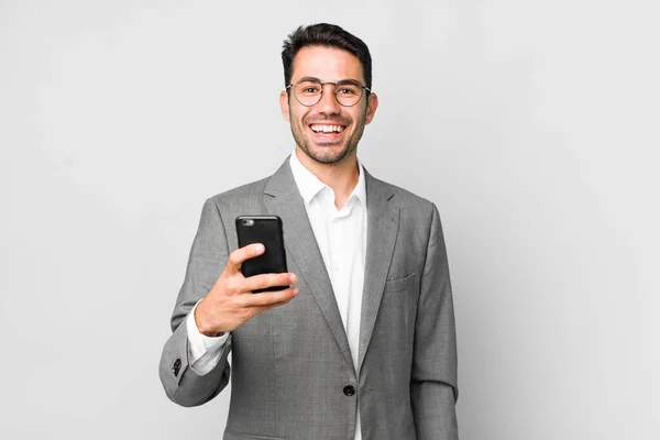 Young Adult Handsome Hispanic Man Business Concept Mobile Phone — ストック写真