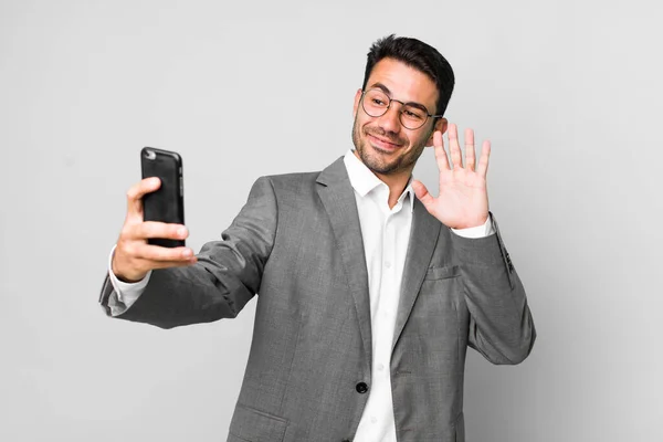 Young Adult Handsome Hispanic Man Business Concept Mobile Phone — ストック写真