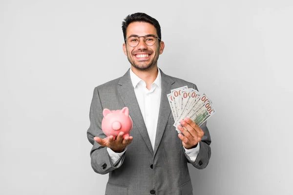 Young Adult Handsome Hispanic Man Savings Business Concept — ストック写真