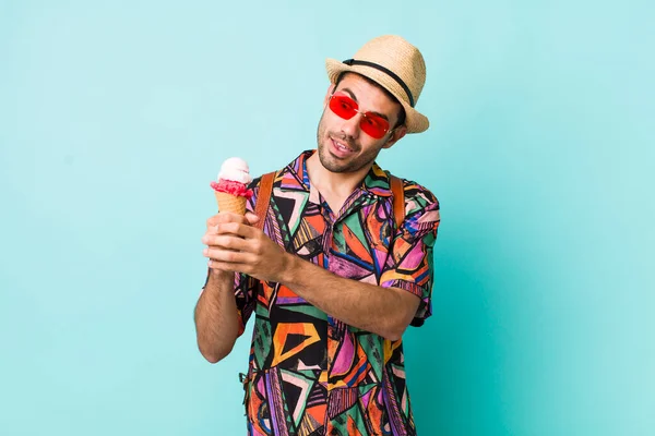 Young Adult Handsome Man Summer Ice Cream Concept — Stockfoto