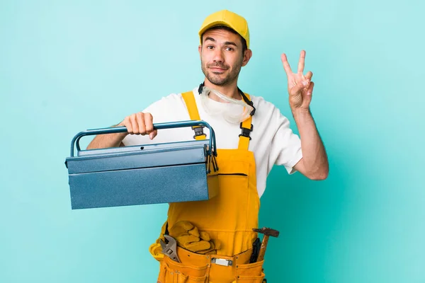 Young Adult Man Plumber Toolbox Concept — Fotografia de Stock