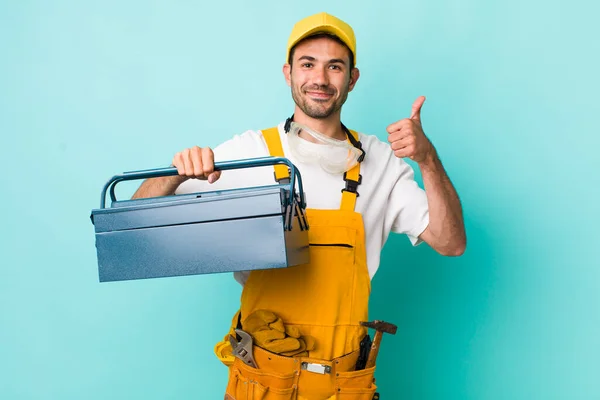 Young Adult Man Plumber Toolbox Concept — Fotografia de Stock