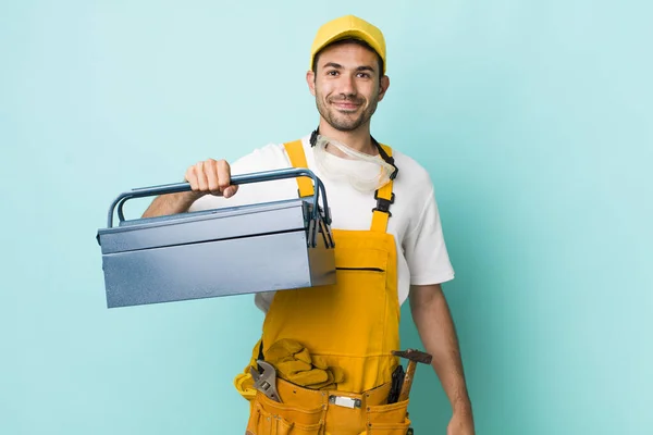 Young Adult Man Plumber Toolbox Concept — Fotografia de Stock