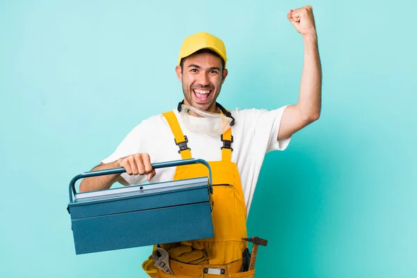 Young Adult Man Plumber Toolbox Concept — Stockfoto