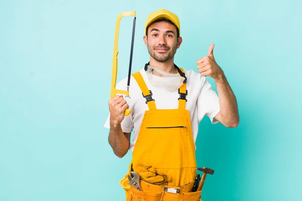 Young Adult Man Handyman Saw Concept — 스톡 사진