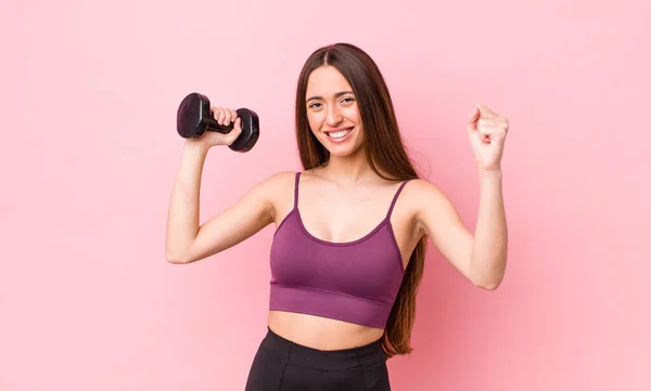 Jonge Volwassen Mooie Vrouw Met Een Halter Fitness Concept — Stockfoto