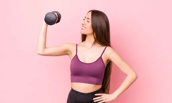 Young Adult Pretty Woman Dumbbell Fitness Concept — ストック写真