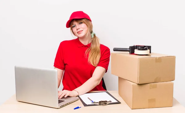Red Head Pretty Woman Company Employee Concept — Stockfoto