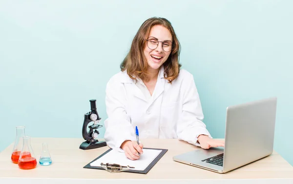 Young Physician Woman Microscophe Sciencist Concept — Stok fotoğraf
