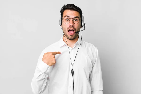 Young Adult Hispanic Man Looking Shocked Surprised Mouth Wide Open — Stock Photo, Image