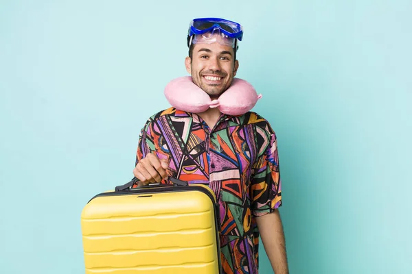 Young Adult Hispanic Man Looking Happy Pleasantly Surprised Flight Passenger — Photo