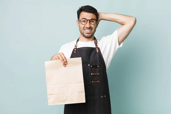 Young Adult Hispanic Man Feeling Stressed Anxious Scared Hands Head — Stock Photo, Image