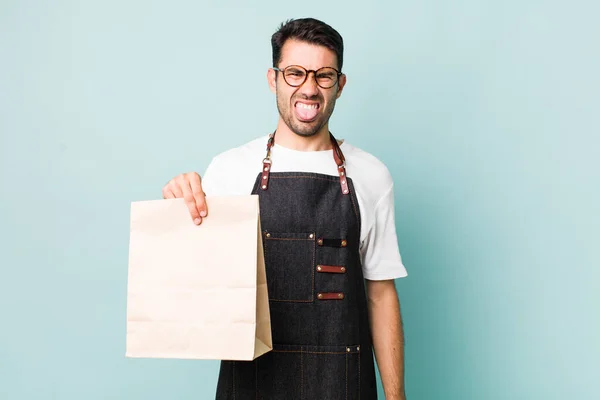 Young Adult Hispanic Man Feeling Disgusted Irritated Tongue Out Take — Stock Photo, Image