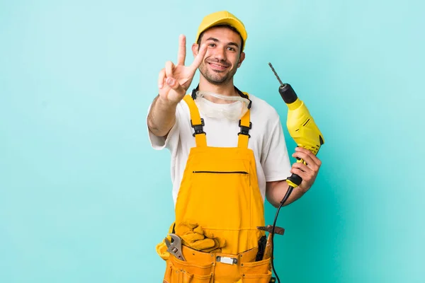 Young Adult Hispanic Man Smiling Looking Happy Gesturing Victory Peace — Stock Photo, Image