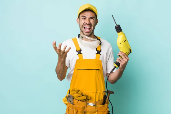 Jovem Adulto Hispânico Homem Olhando Desesperado Frustrado Estressado Conceito Trabalhador — Fotografia de Stock