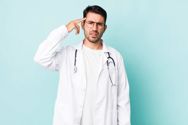 Young Adult Hispanic Man Feeling Confused Puzzled Showing You Insane — Stock Photo, Image