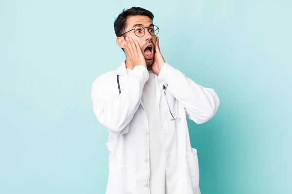 Young Adult Hispanic Man Feeling Happy Excited Surprised Physician Concept — 스톡 사진