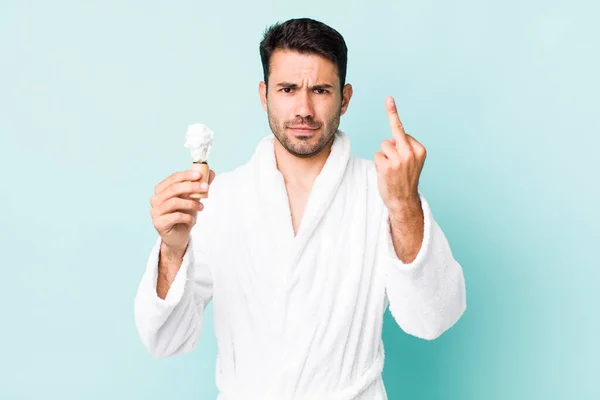 Young Adult Hispanic Man Feeling Angry Annoyed Rebellious Aggressive Shaving — Stock Photo, Image