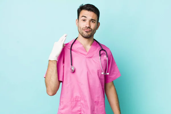 Young Adult Hispanic Man Looking Arrogant Successful Positive Proud Veterinarian — Fotografia de Stock