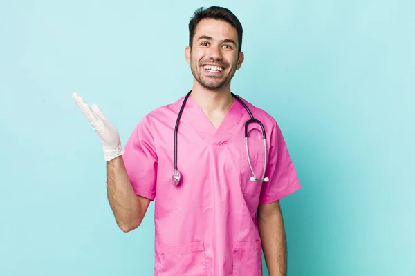 Young Adult Hispanic Man Feeling Happy Surprised Realizing Solution Idea — Stockfoto